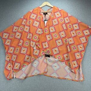 Lucky & Blessed Kimono Womens S Orange Aztec Geometric Cardigan Western BOHO NWT